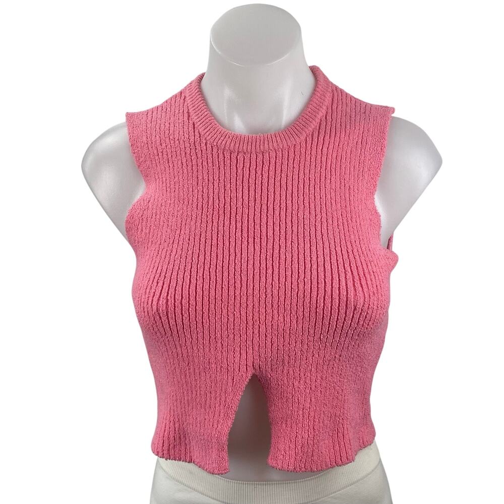 Zara Women's Pink Slit Split Ribbed Knit High Neck Sleeveless Sweater Vest Top S